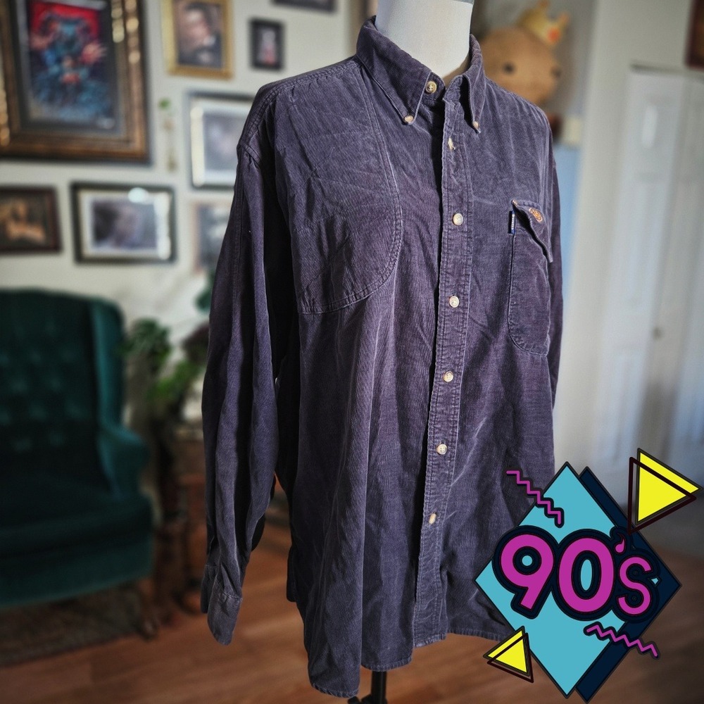 Vintage 90s Beretta Mens Corduroy Button Down Shirt Cotton Long Sleeve Workwear